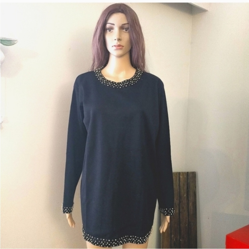 Danier wool sweater dress Medium Black Long Sleeves Crew Neck Long  tunic
